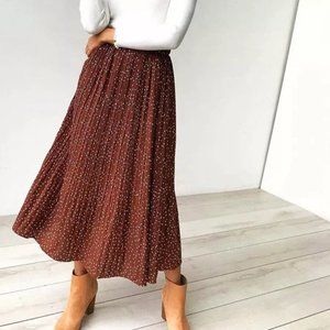 Summer Autumn Chiffon High Waist Long Maxi Brown Skirt Large Elastic